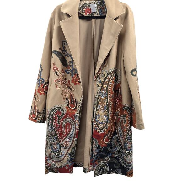 Chicos Jacket Womens 2 Large Paisley Embroidered Boho Chic Coat 12 14 Indie Work - Picture 1 of 12